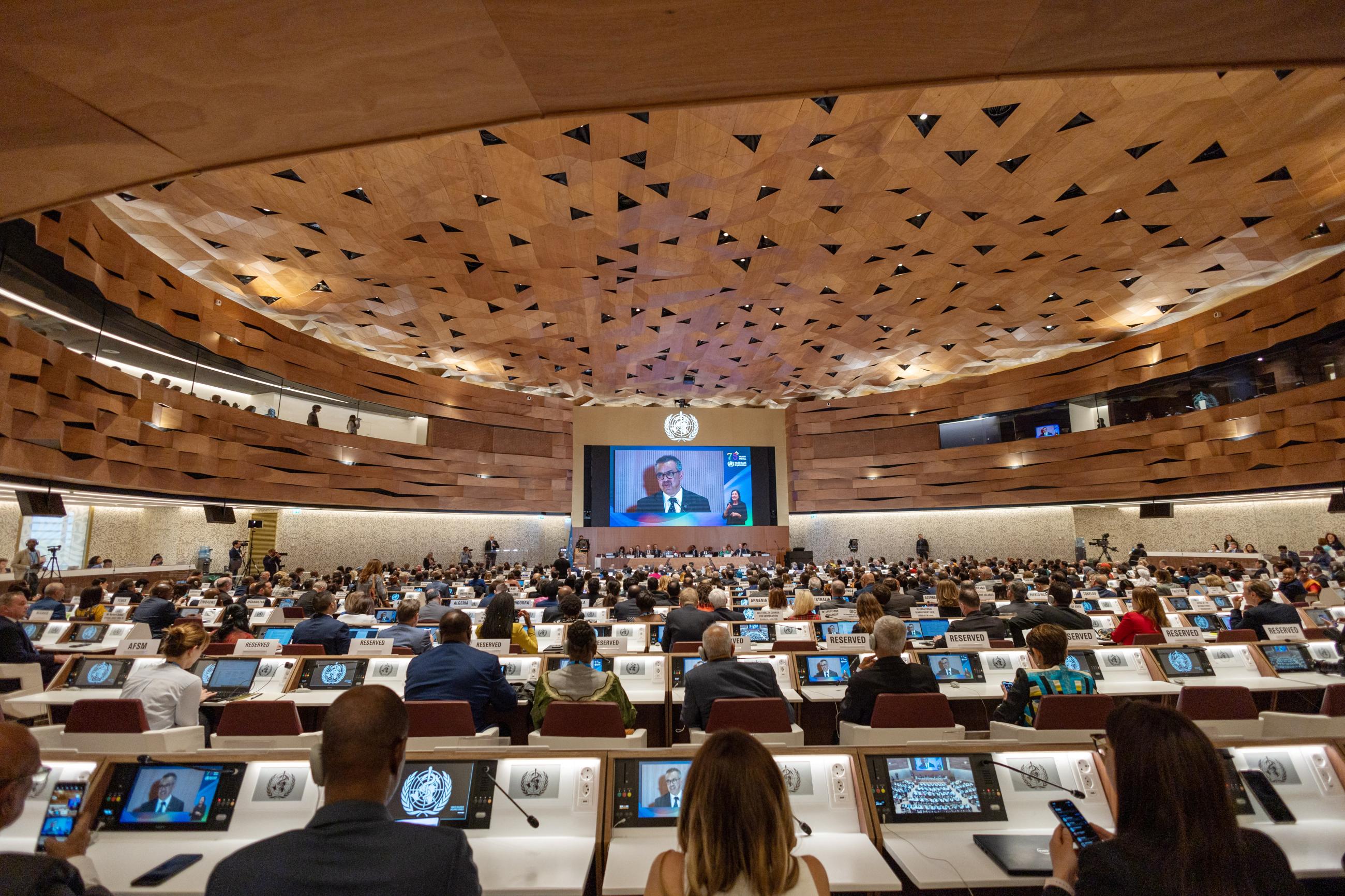 Director-General of the WHO Tedros Adhanom Ghebreyesus attends the World Health Assembly, at the United Nations in Geneva, Switzerland, on May 21, 2023.