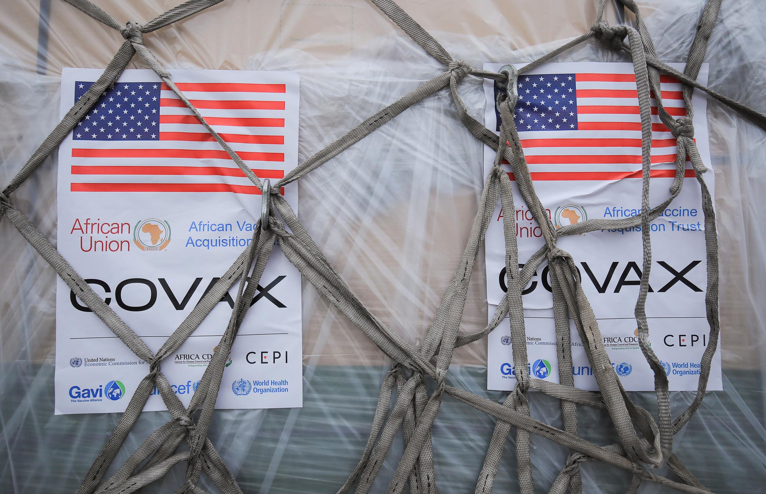A shipment of Johnson & Johnson's COVID-19 vaccines that arrived under the COVAX scheme is seen.