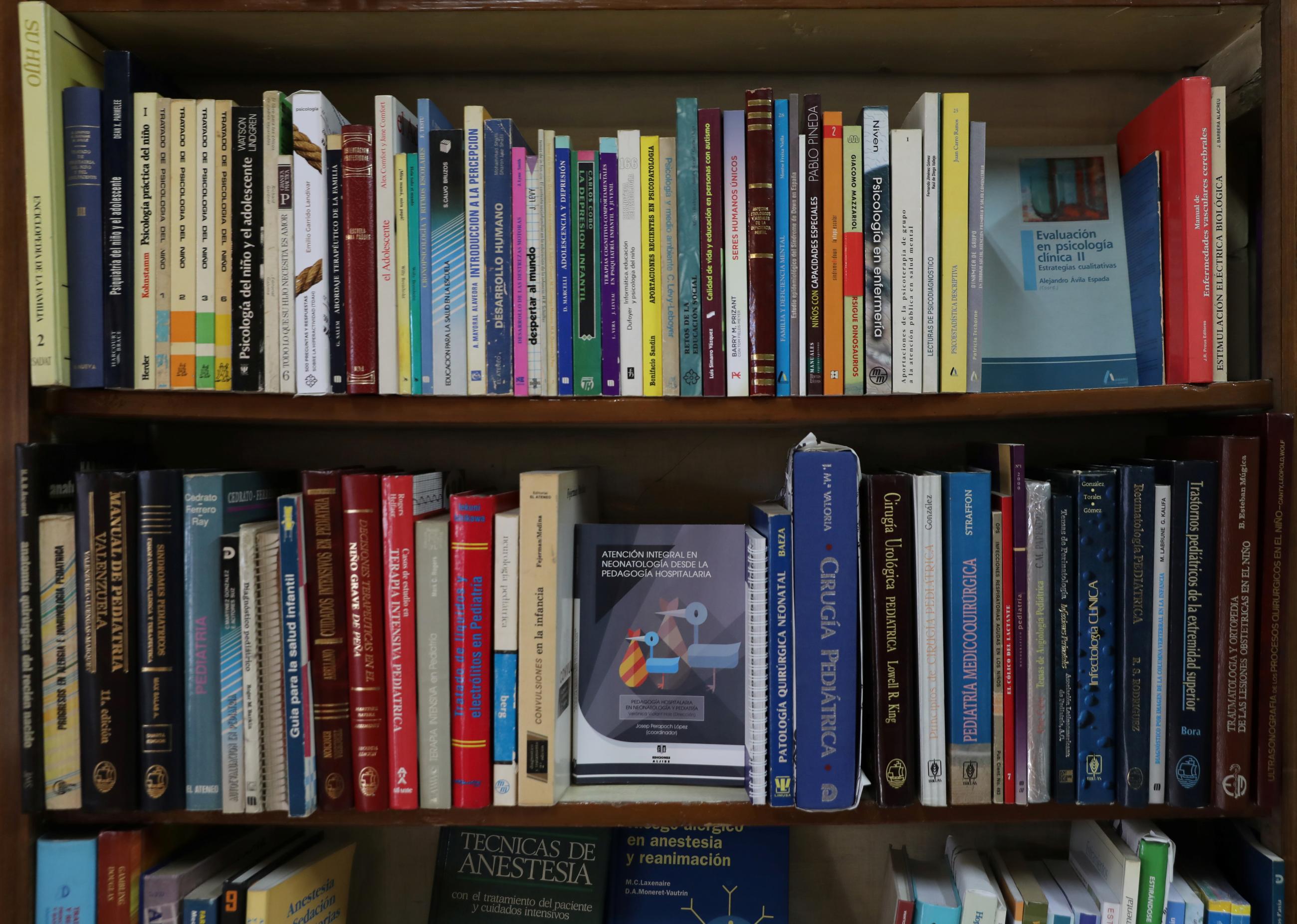 Medical books are displayed for sale inside Madrid's oldest bookstore.
