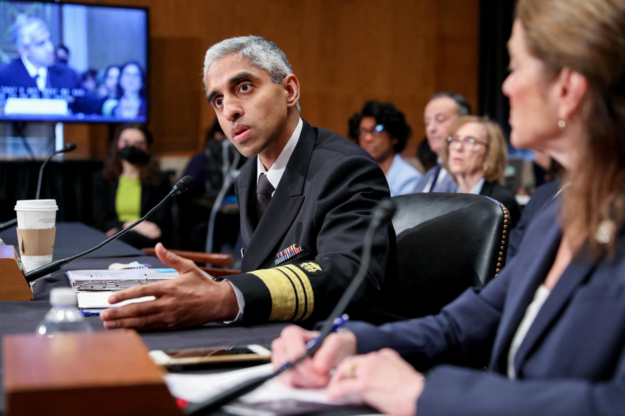 U.S. Surgeon General Vivek Murthy speaks during a Senate Health, Education, Labor and Pensions Committee hearing entitled "Why Are So Many American Youth in a Mental Health Crisis? Exploring Causes and Solutions," on Capitol Hill in Washington, U.S., June 8, 2023.