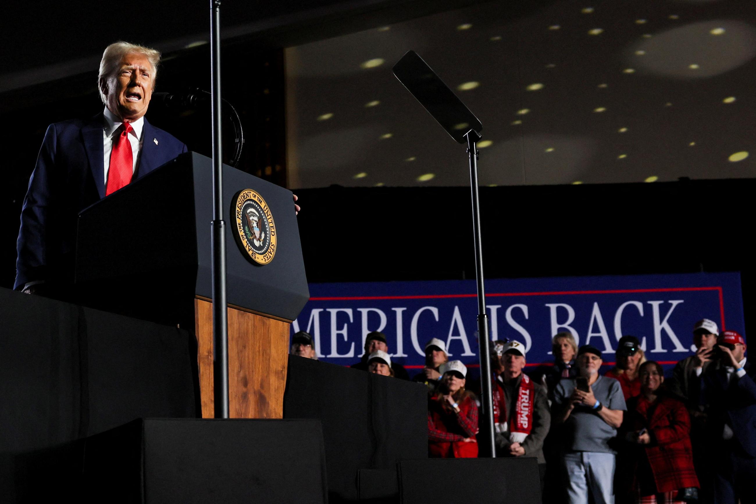 U.S. President Donald Trump attends an event about the economy at the Circa Resort and Casino, in Las Vegas, Nevada, on January 25, 2025.