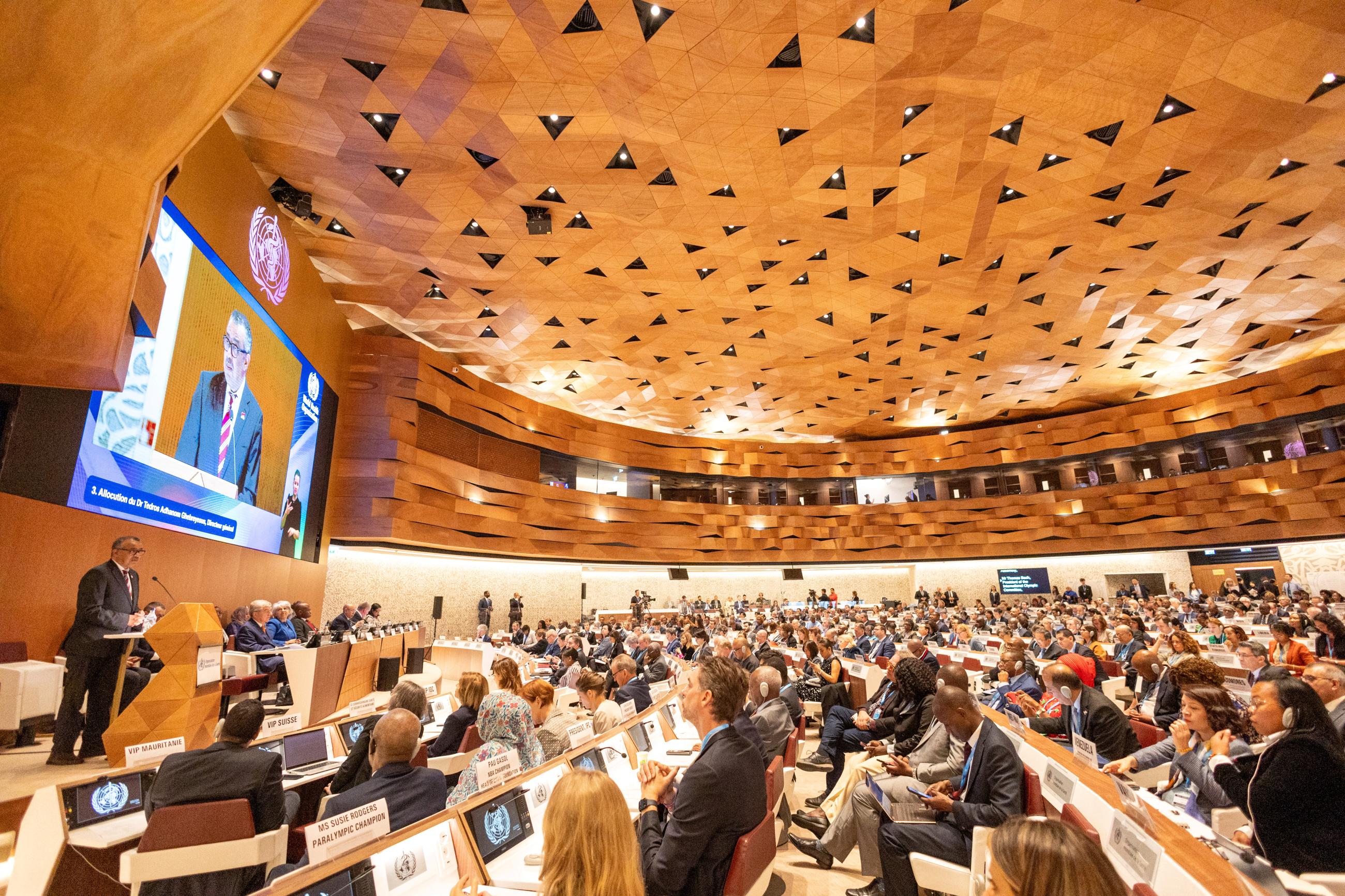 Director-General of the WHO Tedros Adhanom Ghebreyesus attends the World Health Assembly at the United Nations in Geneva, Switzerland, on May 27, 2024.