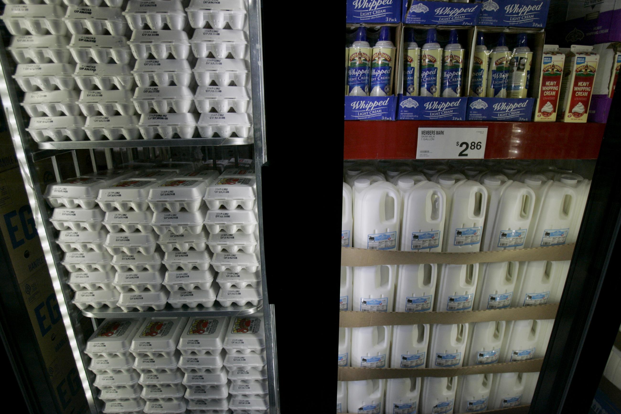 Eggs and dairy are seen for sale at a Sam's Club, in Fayetteville, Arkansas, on June 5, 2008.