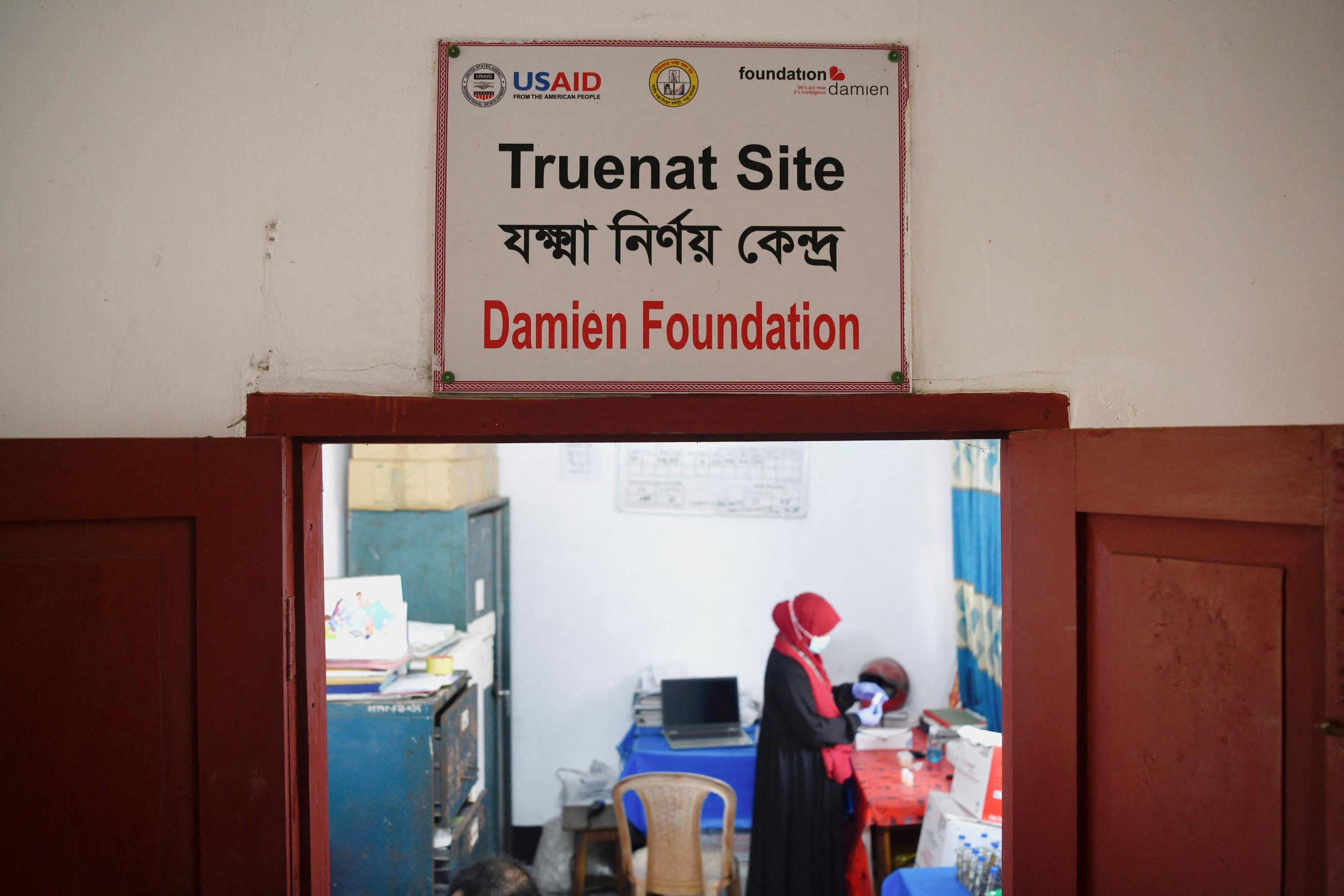 A health worker stands in a USAID-funded Truenat Site for tuberculosis detection, at the Hossainpur Upazila Health Complex, in Kishoreganj, Bangladesh, on February 10, 2025.