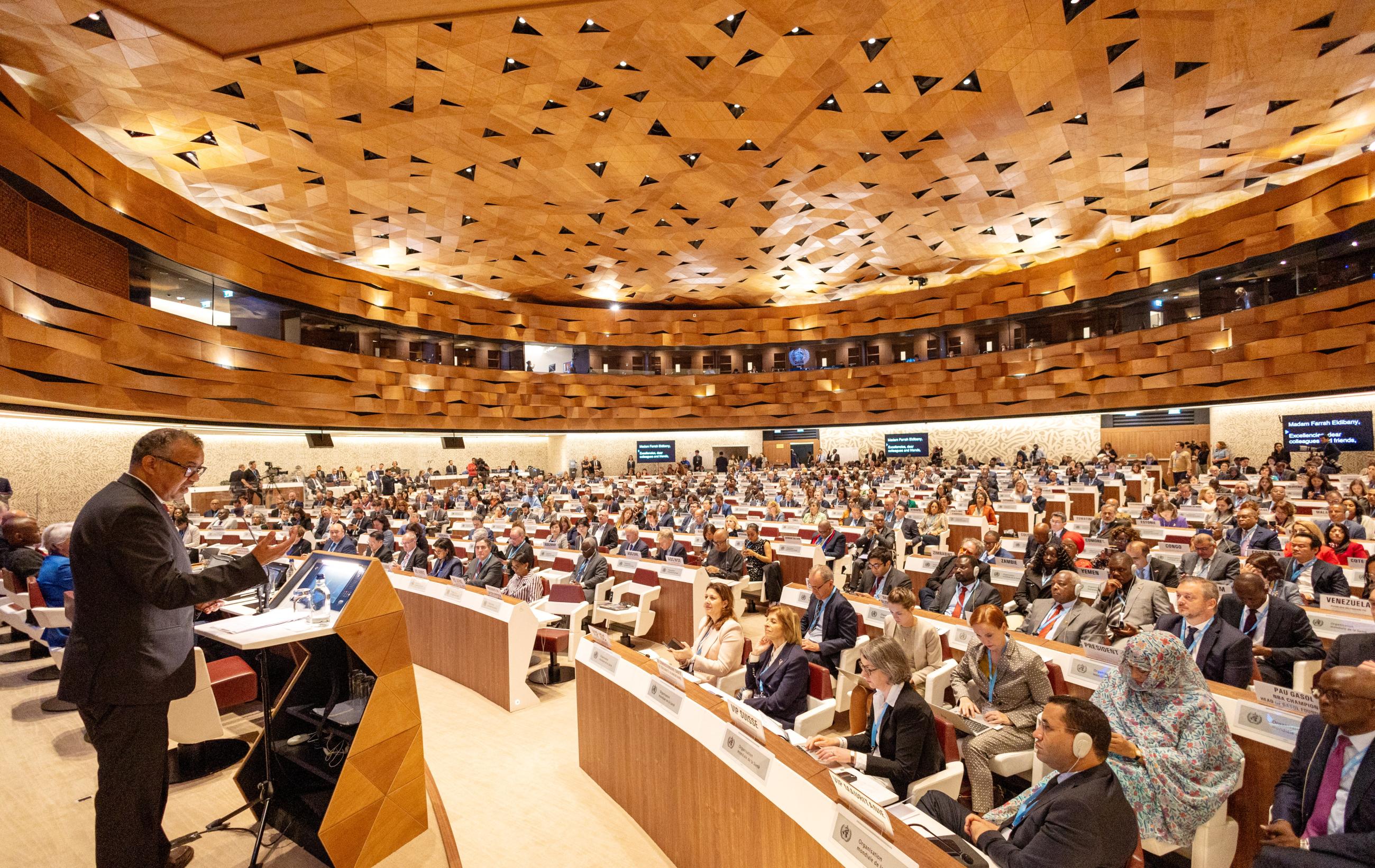 Director-General of the World Health Organization Tedros Adhanom Ghebreyesus attends the World Health Assembly, at the United Nations, in Geneva, Switzerland, on May 27, 2024. 