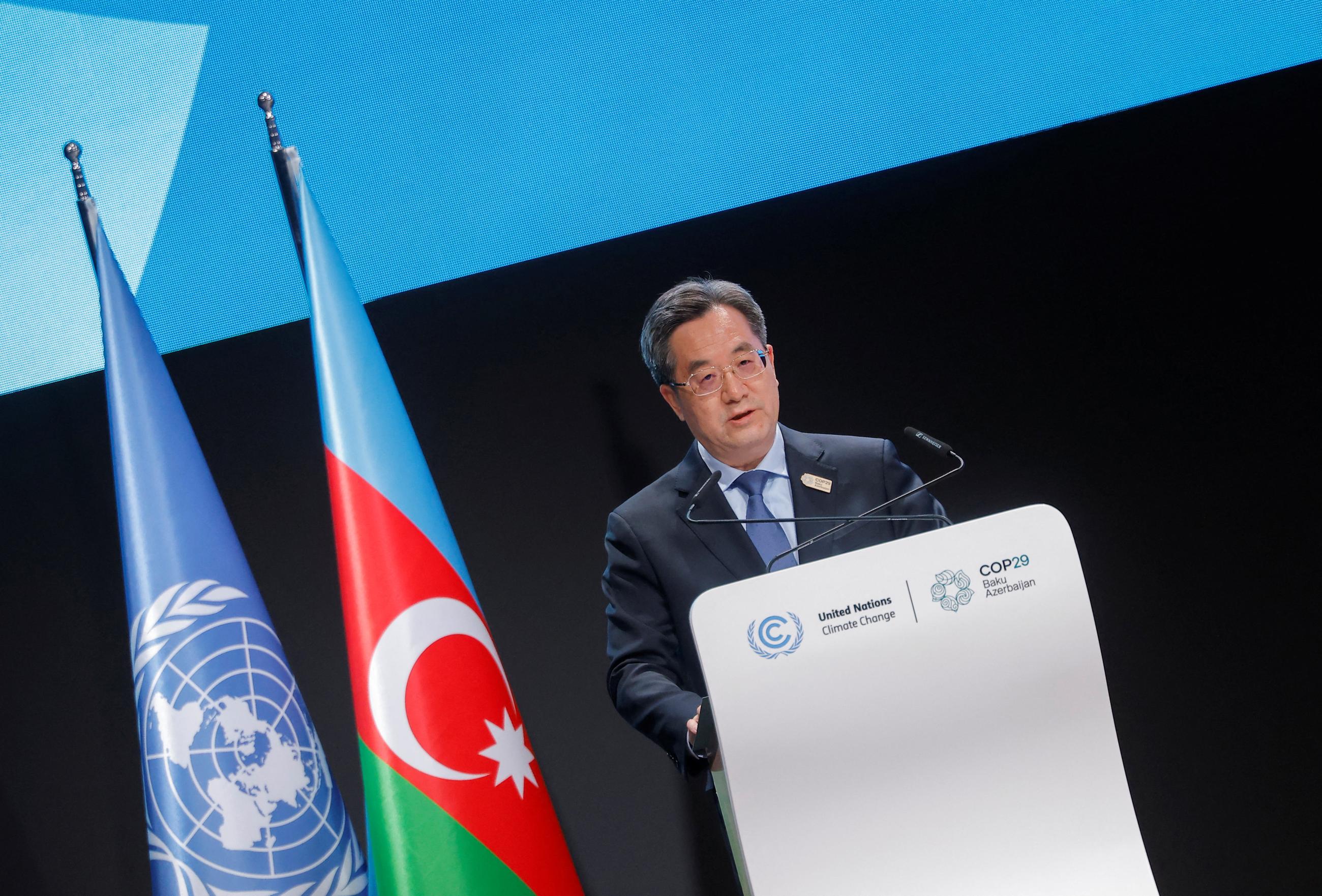 China's First Vice Premier Xuexiang Ding delivers a statement during COP29, in Baku, Azerbaijan, on November 12, 2024. 