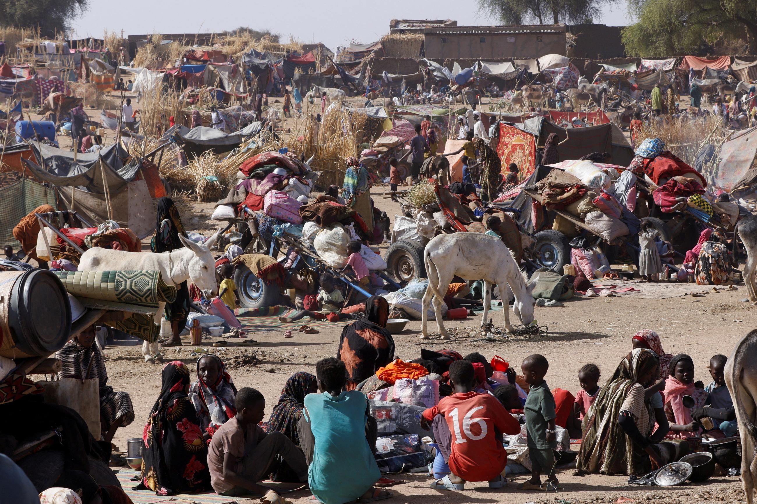 People displaced following Rapid Support Forces attacks on Zamzam displacement camp shelter, in the town of Tawila, in North Darfur, Sudan, on April 15, 2025. 