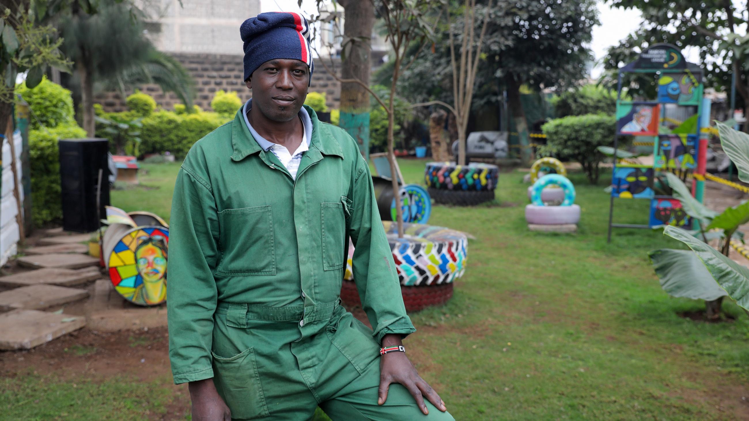 Charles Gachanga CEO of the Dandora transformation league, poses for a photo in a community garden, in the Dandora suburb of Nairobi, Kenya, August 6, 2021.