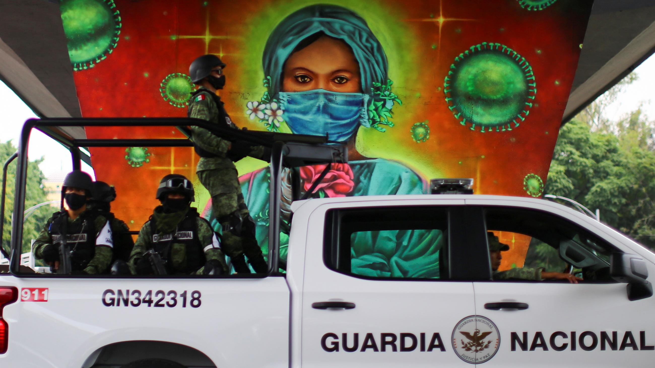 A mural in honor of health workers is pictured under a bridge in Mexico City, Mexico, on September 24, 2020.