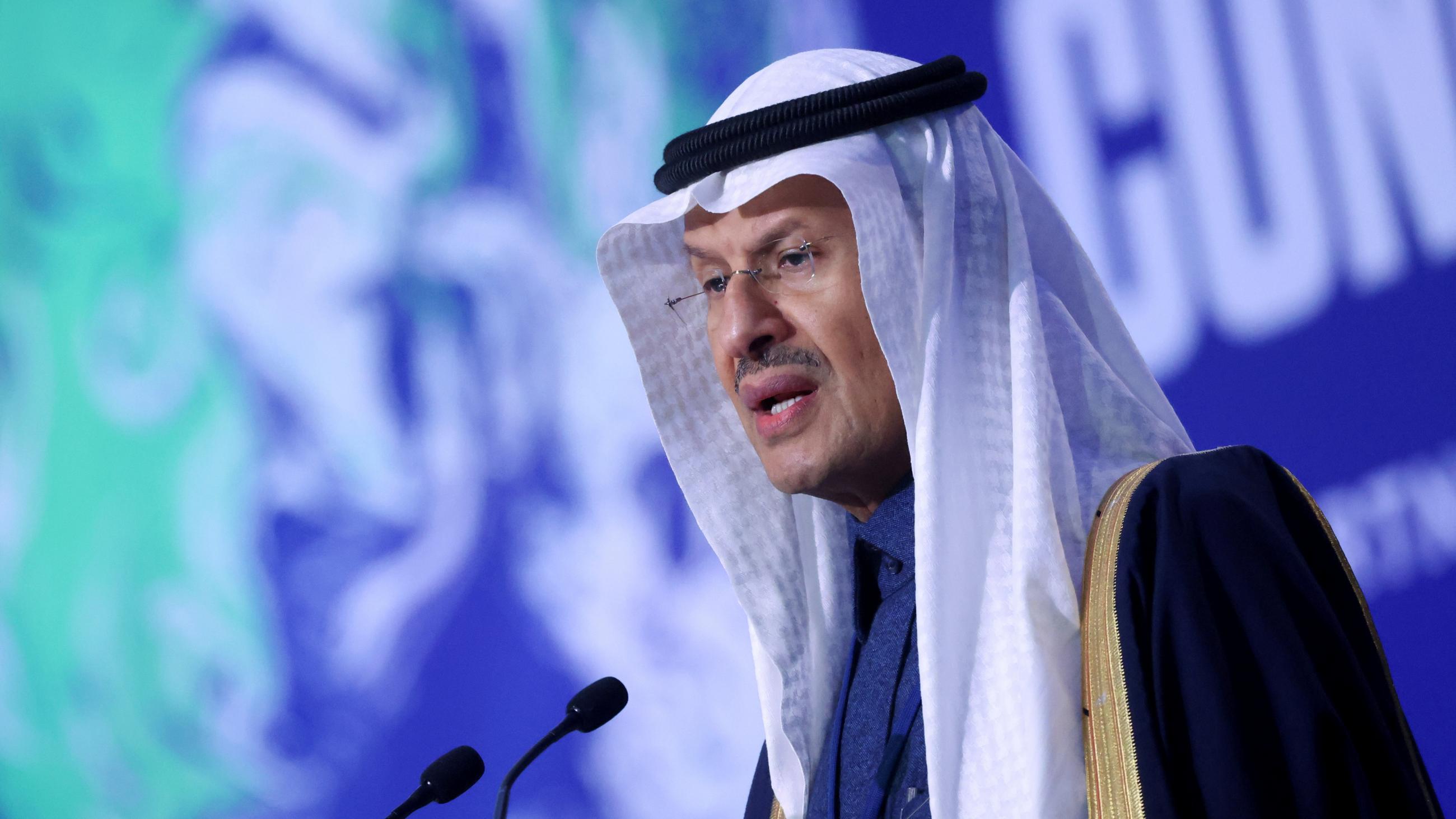 Saudi Energy Minister, Prince Abdulaziz bin Salman bin Abdulaziz Al Saud speaks during the meeting.