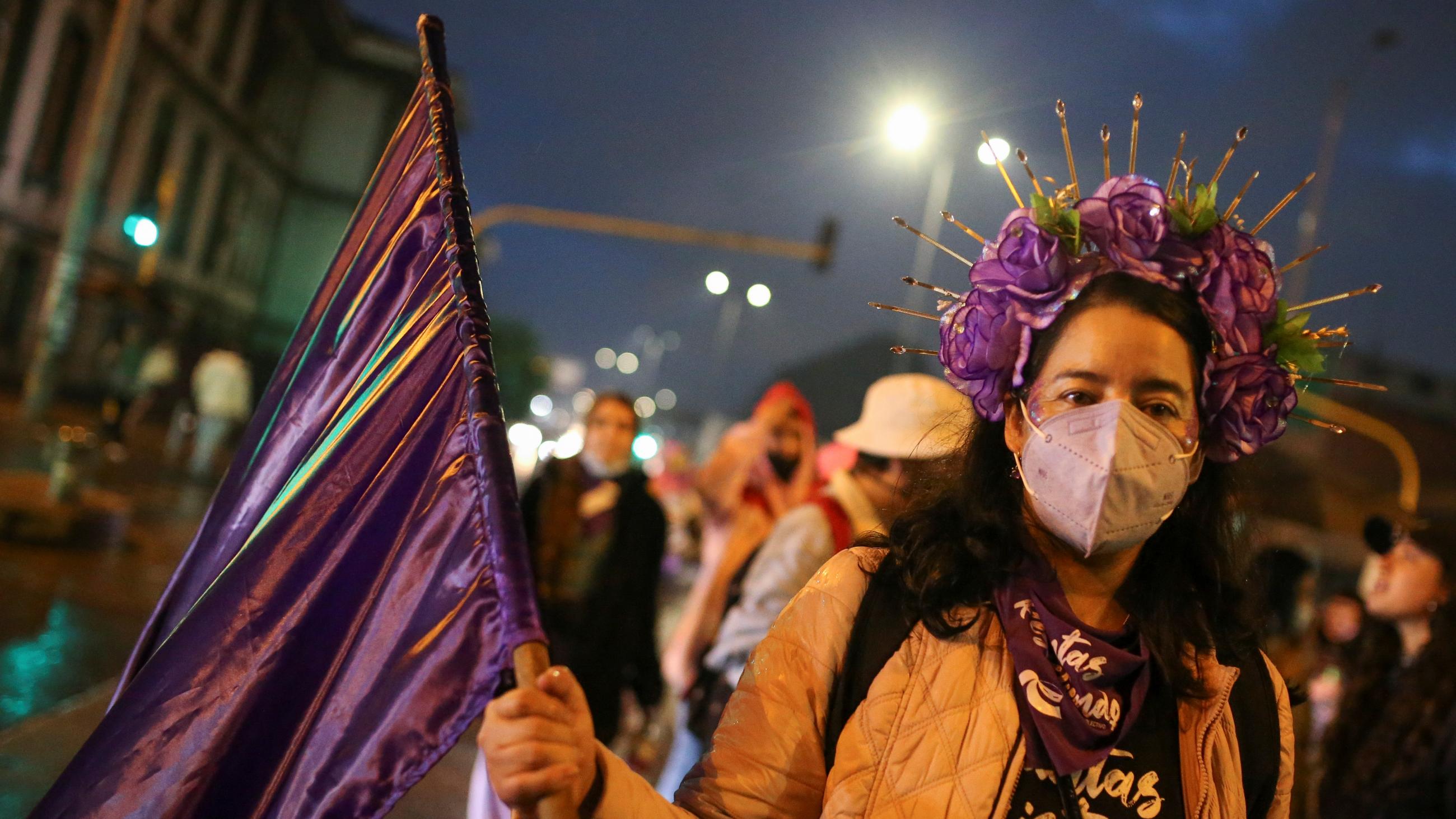 DOCUMENT DATE: November 25, 2021 A woman takes part in a protest to mark the International Day for the Elimination of Violence against Women, in Bogota, Colombia November 25, 2021. REUTERS/Luisa Gonzalez