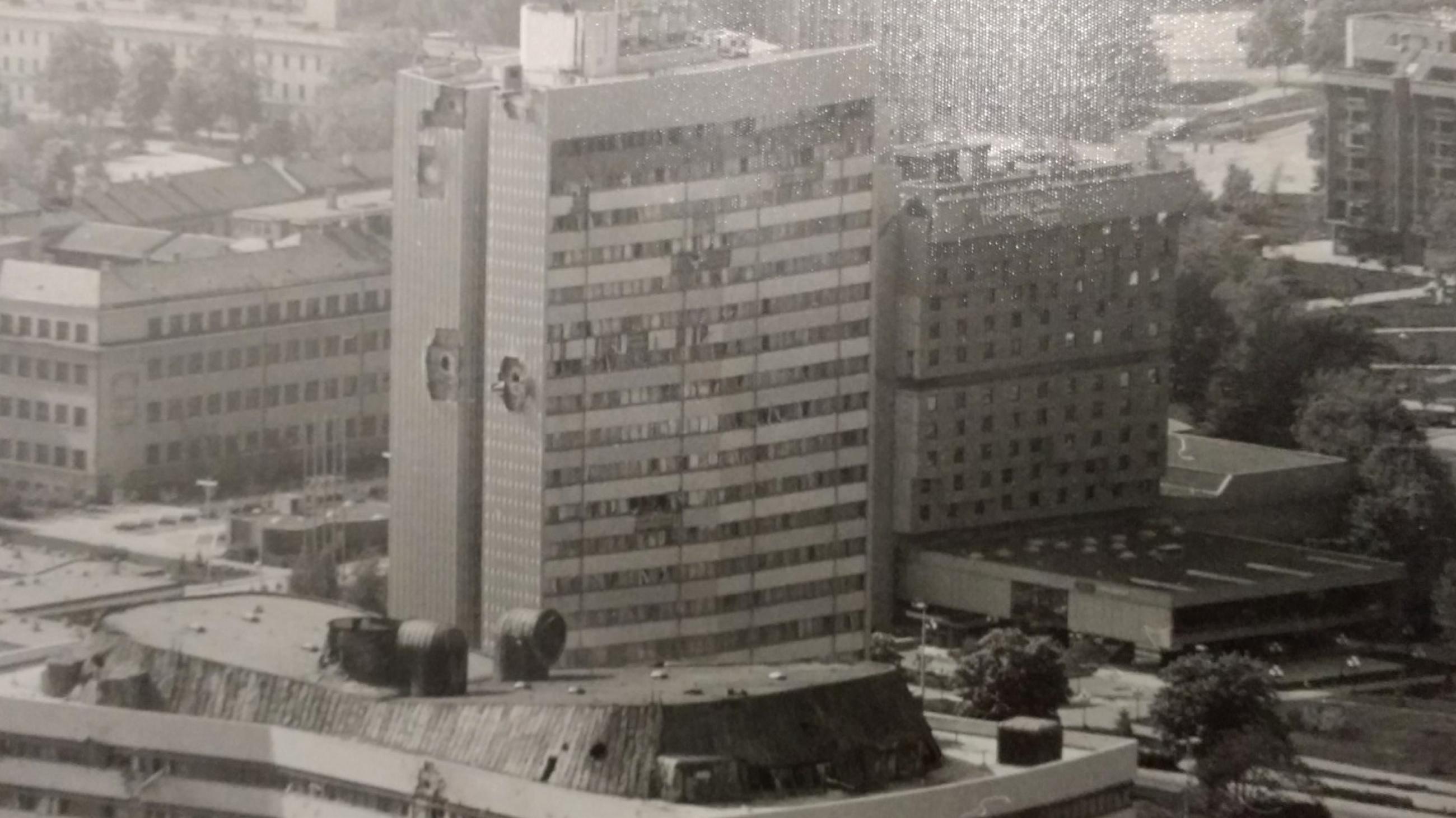 The destroyed Parliament building is seen in Sarajevo, Bosnia, in 1994.