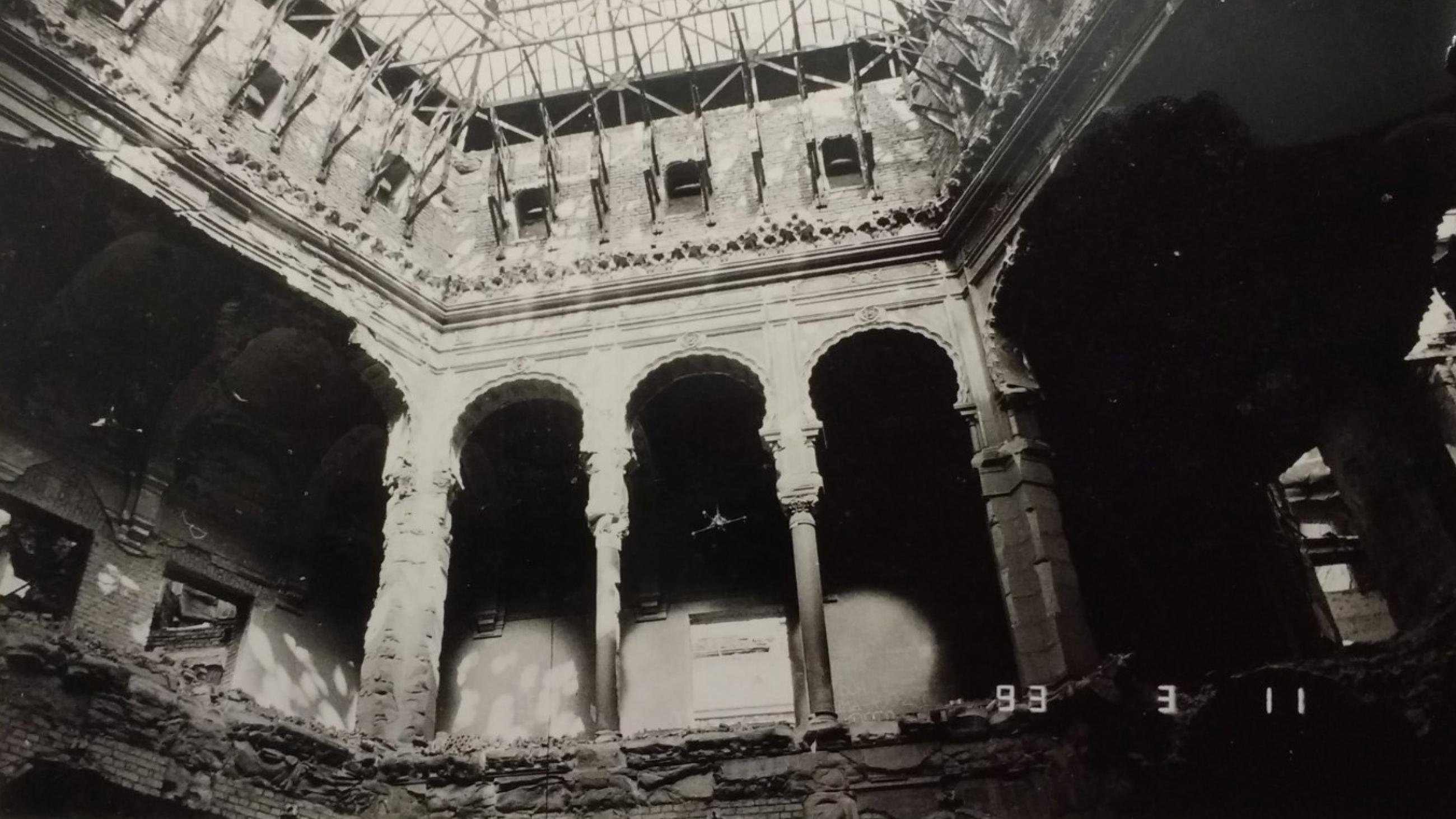 Vijećnica, the city's cultural artefact, is seen destroyed, in Sarajevo, on March 11, 1993.