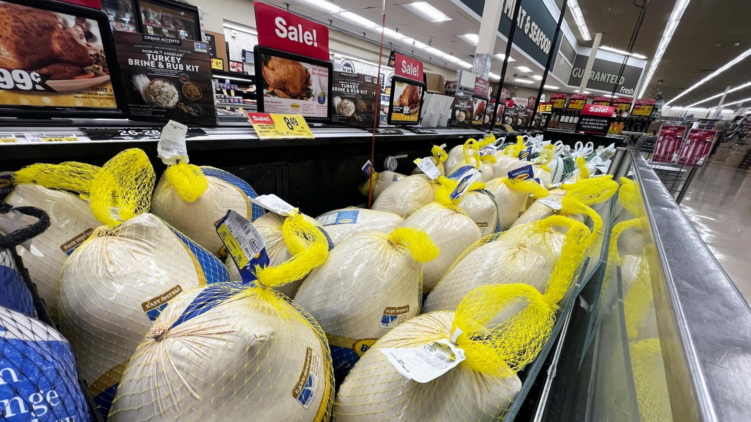 Turkeys are displayed for sale at a Jewel-Osco grocery store ahead of Thanksgiving, in Chicago, Illinois, on November 18, 2021.