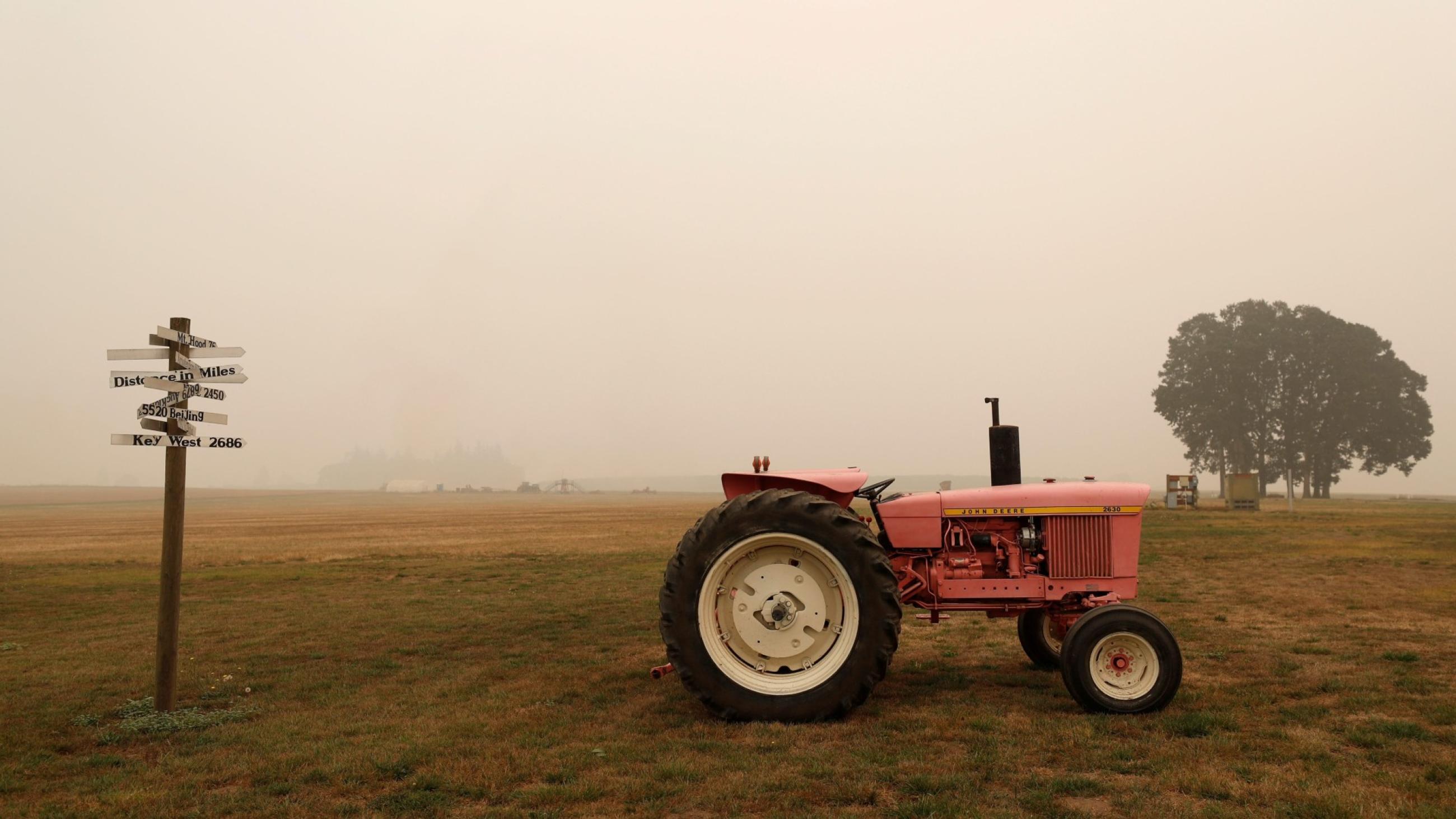 A pink tractor sits at Iverson Family Farms near Monitor, Oregon, U.S., September 17, 2020.