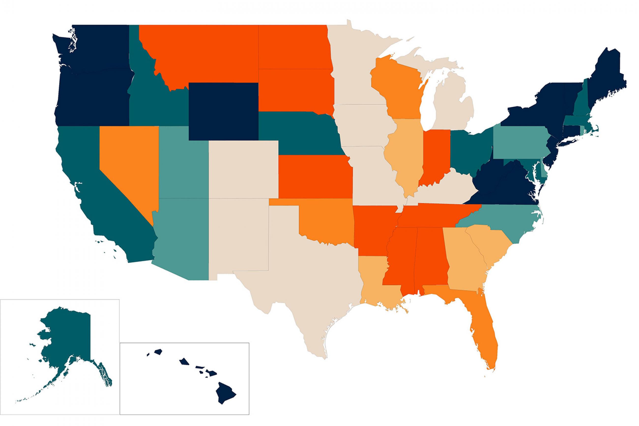 Estimated incidence per 100,000 people on November 3. Projections are based on no change in social distancing or mask use. The image shows a map of the United States colored according to each state's estimated incidence. IHME/Chris Troeger