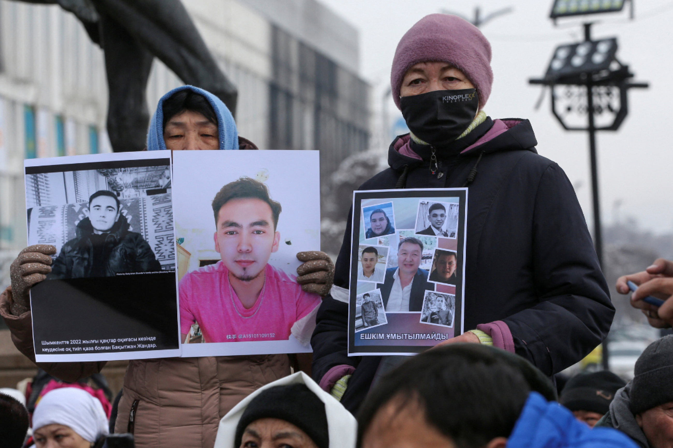 In Almaty, Kazakhstan, people hold a rally in memory of victims of the recent country-wide unrest triggered by fuel price increases, on February 13, 2022.