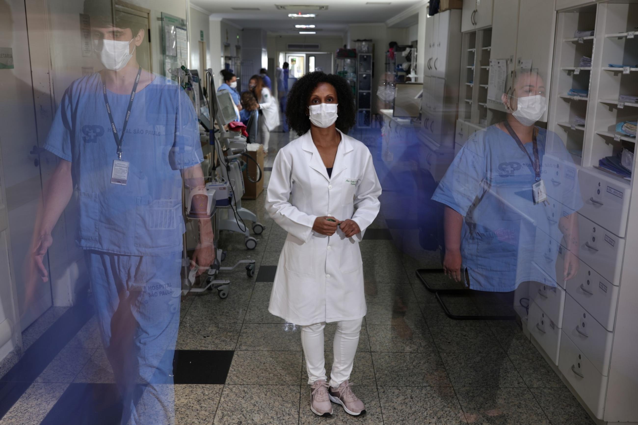Jane Cristina Dias Alves, 43, a nurse, a volunteer in COVID-19 vaccine trial for AstraZeneca, poses for a photograph in Sao Paulo, Brazil, December 11, 2020.