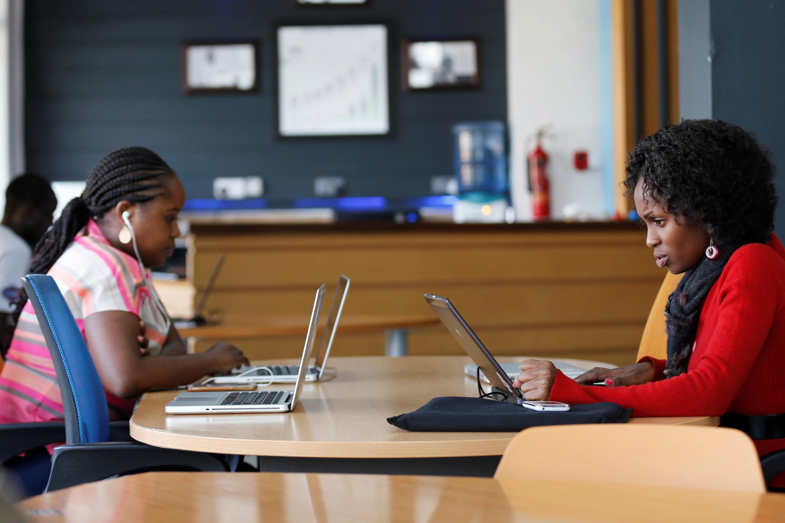 Entrepreneurs work on their projects at Nailab, a Kenyan firm that supports technology startups.