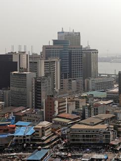 The photo shows the city from a distance. 