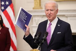 President Joe Biden speaks about his administration's plans to fight the coronavirus disease pandemic during a COVID-19 response event in Washington, DC on January 21, 2021.