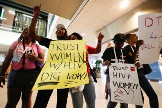 Women dance requesting for a better access to treatment for Africans suffering from HIV/AIDS, at the start of the 22nd International AIDS Conference (AIDS 2018), the largest HIV/AIDS-focused meeting in the world, in Amsterdam, Netherlands, July 23, 2018.