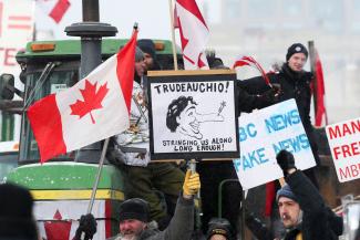 Truckers and their supporters continue to protest against the coronavirus disease (COVID-19) vaccine mandates, in Winnipeg, Manitoba, Canada, February 12, 2022.