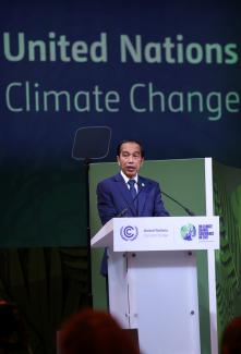 Indonesia's President Joko Widodo speaks at a meeting during the UN Climate Change Conference (COP26) in Glasgow, Scotland, on November 2, 2021