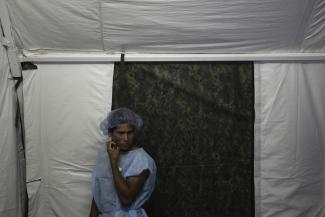 A man from the Yanomamy tribe waits for his surgery at the surgical center at the Cartucho community during a medical expedition in Santa Izabel do Rio Negro, in Amazonas state in northern Brazil, November 8, 2010. 
