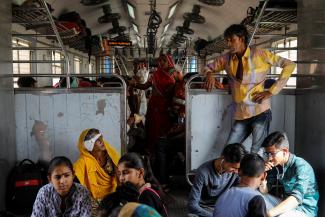 Bhawri Devi travels home on a train after her middle ear surgery on the Lifeline Express, a hospital built inside a coach train, in Jalore, India, on April 7, 2018.