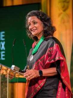 Mukteshwari "Mukti" Bosco, CEO and founder of Healing Fields Foundation, accepts the 2022 Roux Prize at Guildhall, in London, England, on October 11, 2022. Photo courtesy of University of Washington