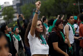  An abortion rights activist gestures during a demonstration in Mexico City. 