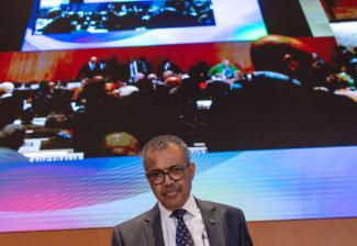 Director-General of the World Health Organization Dr. Tedros Adhanom Ghebreyesus attends the World Health Assembly at the United Nations, in Geneva, Switzerland, on May 21, 2023. 