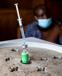 A syringe and a vial with vaccine against the coronavirus disease (COVID-19) are seen at the Masaka hospital in Kigali, Rwanda, on March 5, 2021.