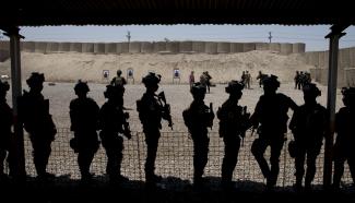 Members of the Iraqi military train at the Counter Terrorism Service training location, as observed by U.S. Defense Secretary Ash Carter in Baghdad