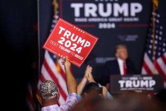 Former U.S. President and Republican presidential candidate Donald Trump speaks during a 2024 presidential campaign rally in Dubuque, Iowa, U.S. September 20, 2023. 