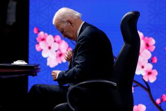 U.S. President Joe Biden attends the Indo-Pacific Economic Framework for Prosperity (IPEF) launch event virtually, at Izumi Garden Gallery in Tokyo, Japan, May 23, 2022.