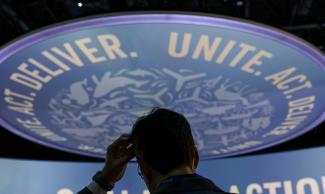 A person  attends the United Nations Climate Change Conference.