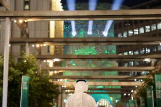 COP28 Director-General Majid Al Suwaidi walks on the day of COP28 draft deal negotiations.