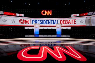 The stage set for the first 2024 debate between U.S. President Joe Biden and former President Donald Trump, in Atlanta, Georgia, June 26, 2024.