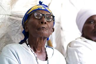 An elderly woman attends a class run by the Ujamaa self-defense program.