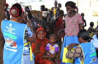 South Sudanese health workers prepare to administer measles vaccinations, in Juba, South Sudan, on February 4, 2020.