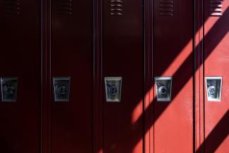 Lockers are seen at Parkland High School, in Allentown, Pennsylvania, on April 13, 2021. 